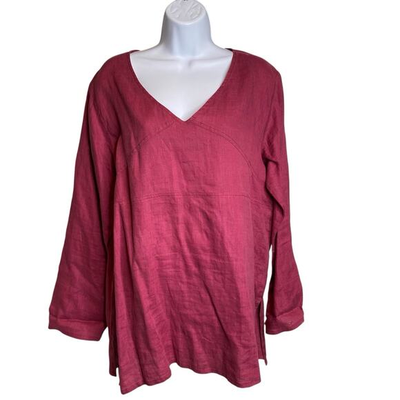 Pou Nou Women's Raspberry Linen Tunic Top Size 6 Lagenlook Scandi Coastal Bright - Picture 1 of 10